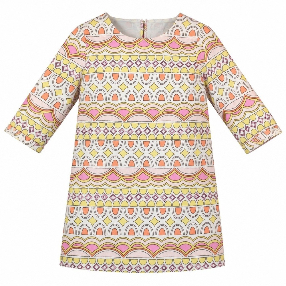 Genuine‎ Kids OshKosh Girls 5T Mod Geometric Print Shift Dress Pink Yellow Retro